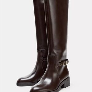 Zara Heeled Riding Boots in Brown